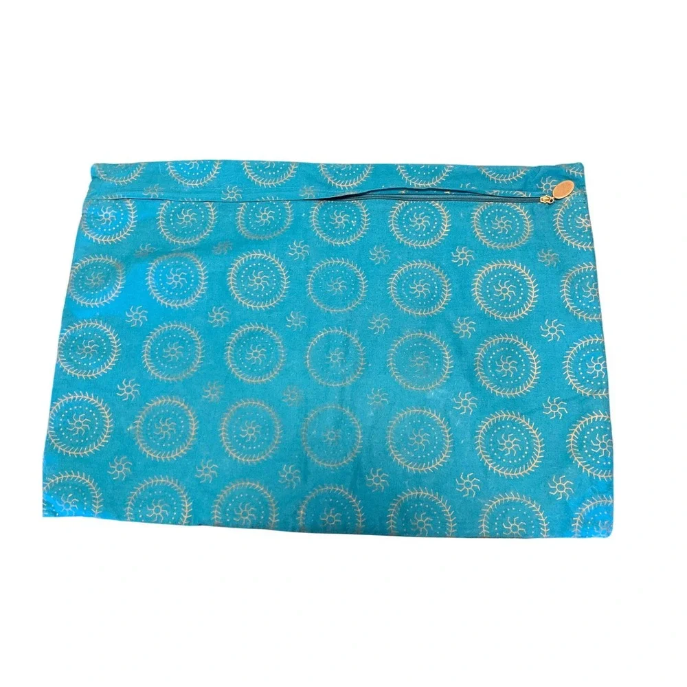 Pier 1 Imports Embroidered Floral Lumbar Pillow Cover 14x20 Boho Turquoise Gold